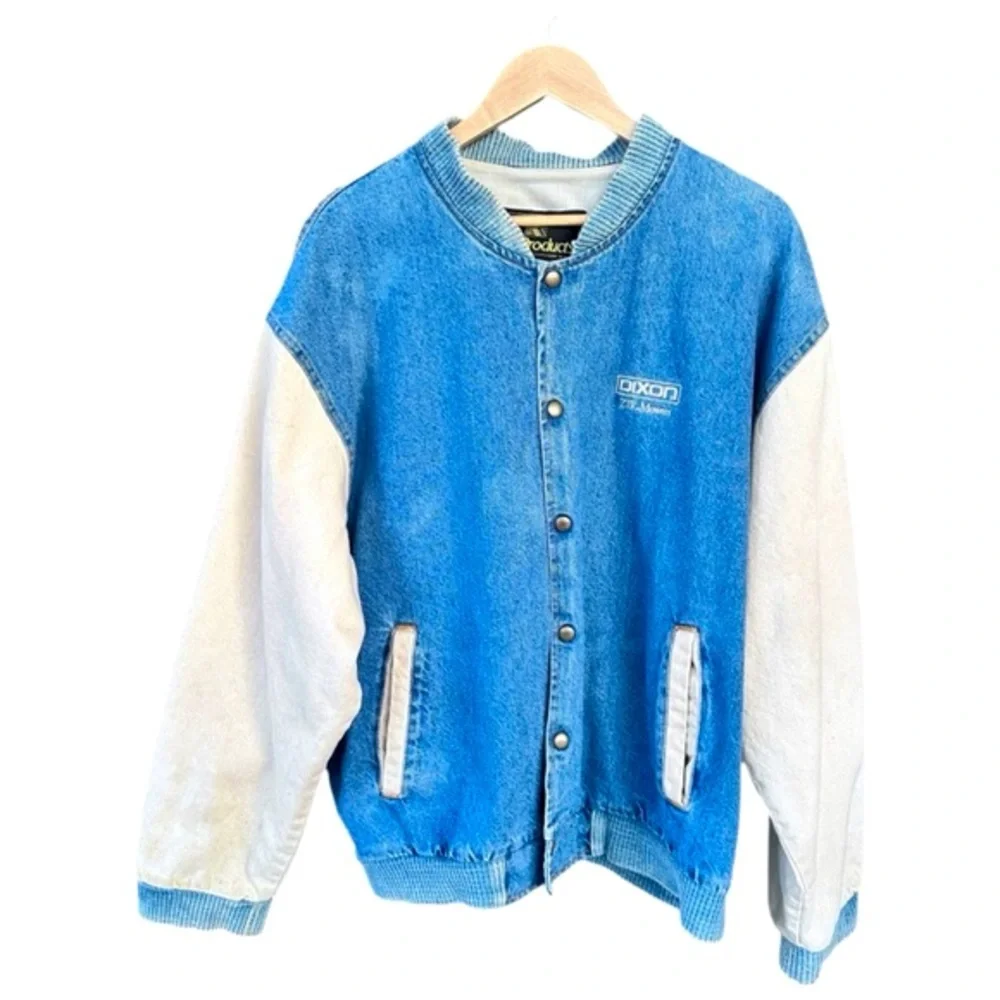 Vintage Retro Dixon K-Products Denim Bomber Varsity Jacket Canvas Distressed XL - Picture 1 of 10